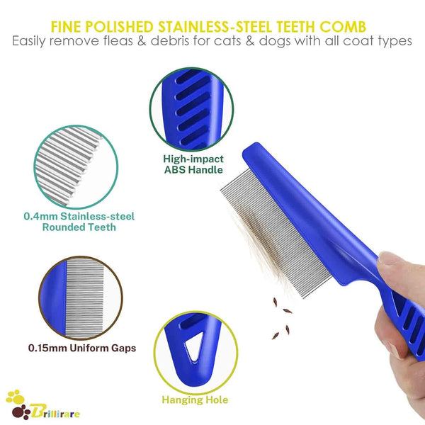 4 Pack Flea Lice Comb, Stainless Steel Dog Cat Grooming Combs with Rounded Teeth, Double Sided Professional Pet Tear Stain Remover, Dematting Tool for Small, Medium & Large Pets2