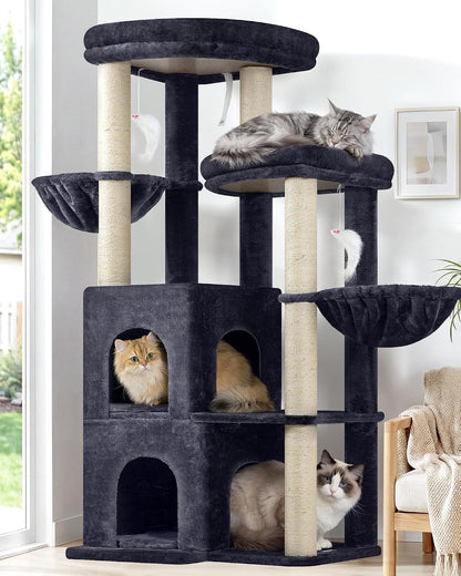 Globlazer Cat Tree Tower for Indoor Cats, 50-Inch Adult Cat Tree House for Large Adult Cats with Steps, Scratching Post, 2 Cat Caves, Dangling Toys, FC50, Light Grey12