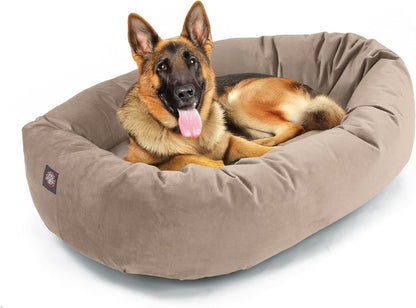Majestic Pet 40 Inch Micro Velvet Calming Dog Bed Washable – Cozy Soft round Dog Bed with Spine for Head Support - Fluffy Donut Dog Bed 40X29X9 (Inch) – round Pet Bed Large – Pearl11