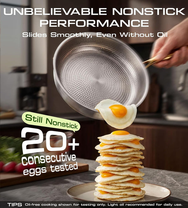 Titanium Pans for Cooking, 12″ Pure Titanium Non Stick Frying Pans with Lid | Coating-Free Healthy Nonstick Cookware, PFAS/PTFE Free, Non Toxic Skillet, Induction & Oven Safe up to 750℉, Dishwasher Safe3