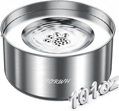 304 Stainless Steel Dog Water Bowl No Spill, 101Oz/3L Large Capacity Pet Water Dispenser with Floating Disk, Non-Slip Slow Drink Feeder for Cat, Anti-Gulping & Splash Proof for Travel, Car & Home1