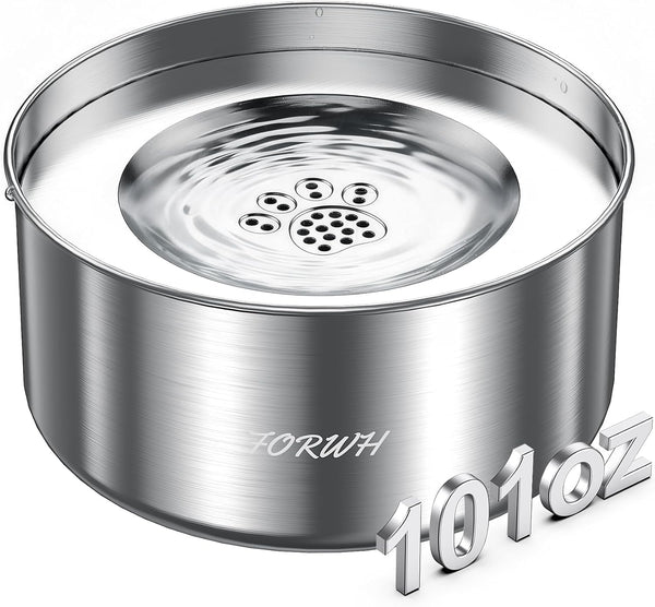 304 Stainless Steel Dog Water Bowl No Spill, 101Oz/3L Large Capacity Pet Water Dispenser with Floating Disk, Non-Slip Slow Drink Feeder for Cat, Anti-Gulping & Splash Proof for Travel, Car & Home1