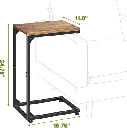 C Shaped End Table, TV Tray for Couch, Small Side Table with Metal Frame, for Living Room Bedroom, Rustic Brown3