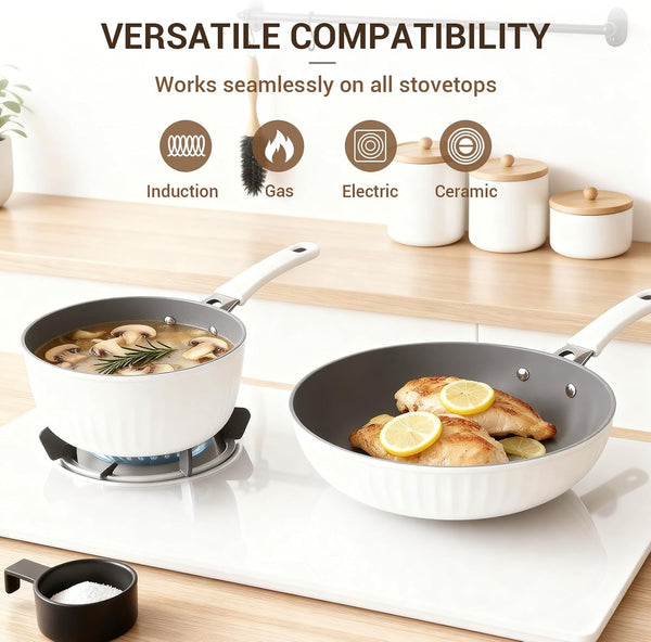 15-Piece Ribbed Ceramic Cookware Set, Pots and Pans Set Non Stick, Induction Ready, Healthy Non Toxic Kitchen Cooking Set Pfas/Pfoa/Ptfe-Free, Silicone-Wrapped Stay-Cool Handle3