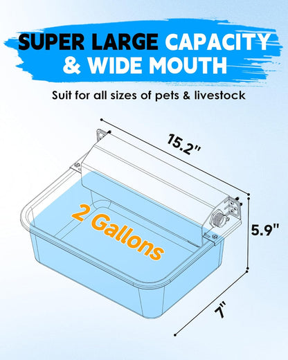 PETIMI Automatic Dog Water Dispenser, 2 Gallons 304 Stainless Steel Dog Water Bowl for Indoor/Outdoor, Large Water Bowl for Pets & Livestock, anti Tip, Wide Mouth, Water Auto Fill, Fit GHT 3/4" Faucet3