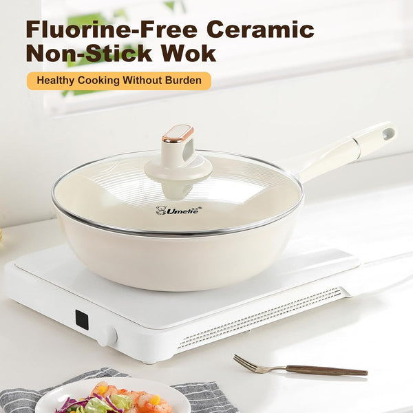 11 INCH Nonstick Wok Pan with Glass Lid, Deep Ceramic Coated Skillet | Induction Gas Electric Stove Compatible, Stay Cool Handle, Dishwasher Safe Cooking Fry Pan for Stir Fry Steak Eggs3