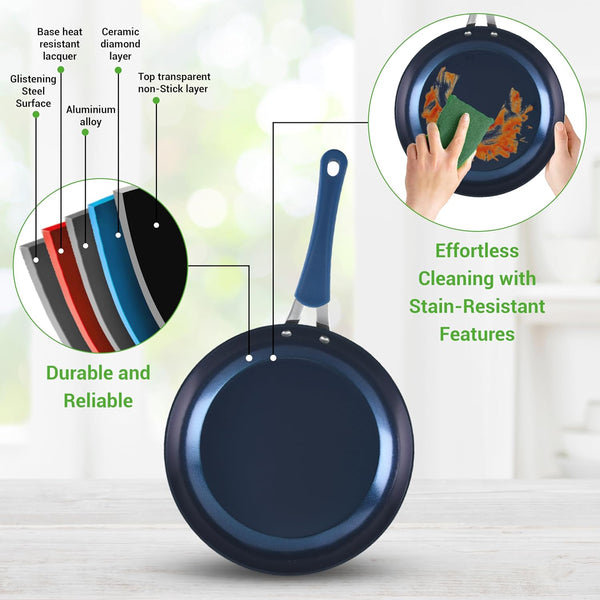 11-Piece Kitchen Cookware Set, Non-Stick Pots and Pans, Easy-To-Clean, Kitchen Utensils Set with Ceramic Coating for Home Cooking, Induction Safe, Diamond Pattern5