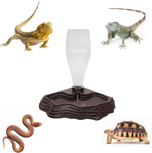 SLSON Reptile Water Feeder Automatic Water Dispenser Waterer 13.5Oz Feeding Accessories for Turtle Bearded Dragons Lizards Geckos for Terrarium Tank (Brown)2