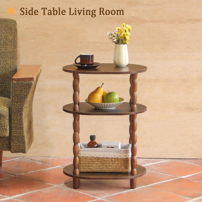 Side Table, 3-Tier Small End Table, Modern Oval Night Stand Accent Table for Living Room, Bedroom, Rustic Brown7
