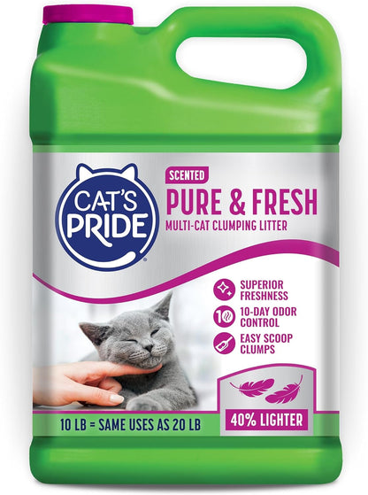 Cat'S Pride Premium Lightweight Clumping Litter: Pure & Fresh - up to 10 Days of Powerful Odor Control - Multi-Cat, Scented, 10 Pounds1
