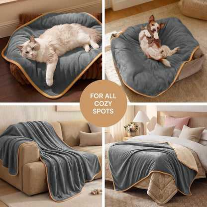 Luciphia Waterproof Pet Blanket, Washable Reversible Sherpa Fleece Throw | Liquid-Proof Furniture Protector for Bed and Couch, Soft Reversible Sherpa Fleece for Dogs, Cats Grey, XS5