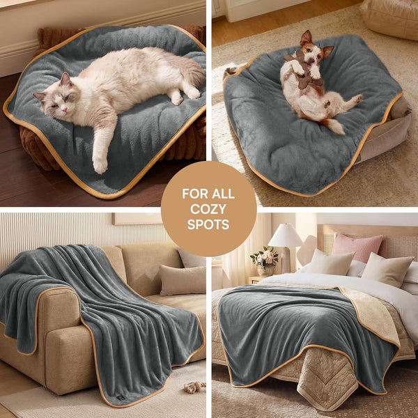 Luciphia Waterproof Pet Blanket, Washable Reversible Sherpa Fleece Throw | Liquid-Proof Furniture Protector for Bed and Couch, Soft Reversible Sherpa Fleece for Dogs, Cats Grey, XS5