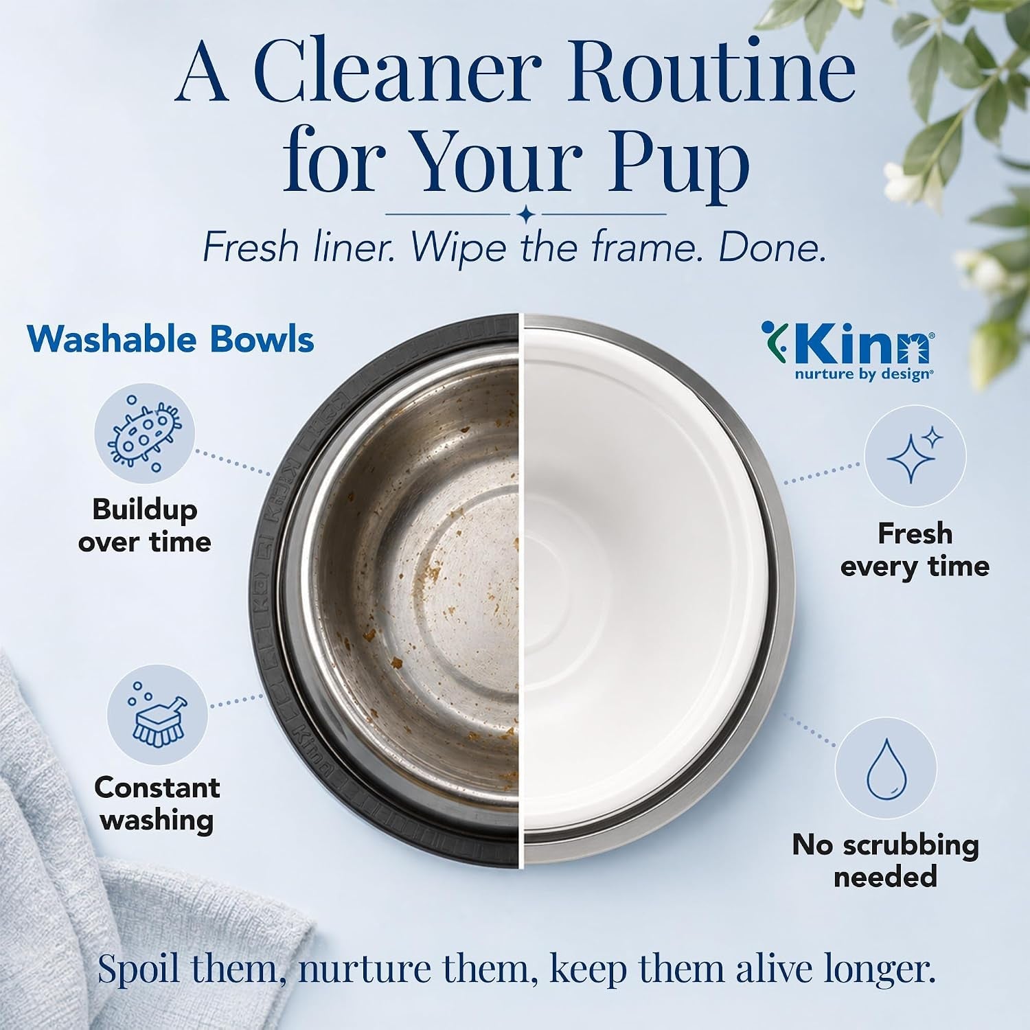kinn-kleanbowl-pet-bowl-stainless-steel-frame-8-oz-pack-of-1-compostable-refills-spill-proof-stable-disposable-easy-cleaning-no-plastic