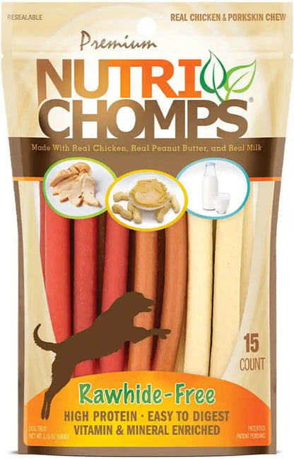 Nutri Chomps Dog Chews, 5-Inch Twists, Easy to Digest, Rawhide-Free Dog Treats, 15 Count, Real Chicken, Peanut Butter and Milk Flavors | a Rawhide-Free Chew That'S Gentle and Easy to Digest, Made with the Real, Wholesome Ingredients Dogs Love1