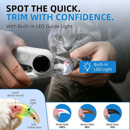 2-In-1 Dog Nail Clippers & Grinder with LED Light, Quiet Electric Pet Nail Trimmer for Small Medium Large Dogs & Cats, 3 Speeds, USB Rechargeable, Quick Sensor, Safety Lock & Splash Guard (White)3