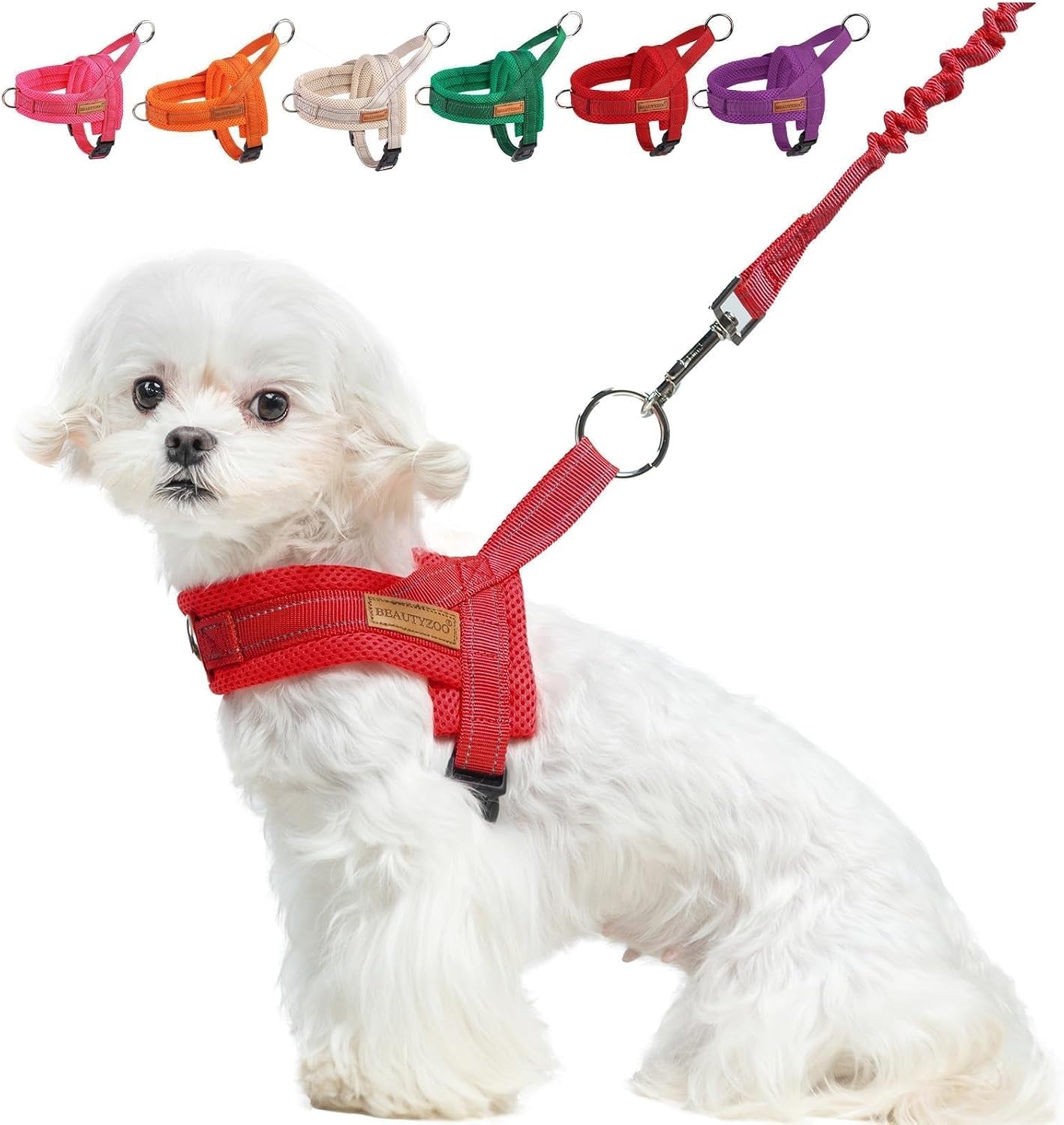 beautyzoo-dog-harness-no-pull-quick-fit-dog-harness-and-leash-set-escape-proof-vest-harness-with-soft-handle-reflective-breathable-mesh-padding-harness-for-medium-size-dog-training-walking-beige-m