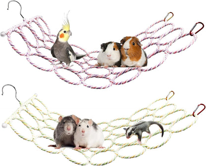 2 Pack Hanging Rat Rope Net, Bird Swing Toy, Parrot Climbing Ladder Bridge for Small Animal Cage Accessories1