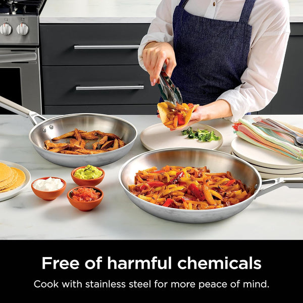 Ninja® Everclad 7-Pc Stainless Steel Cookware Set, Silver, C99007 | Tri-Ply: 18/10 Stainless, Pure Aluminum Core. No Warping, Hot Spots. All Stovetops & Induction Compatible. Oven Safe to 600°F4