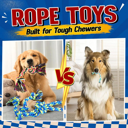 Forfon Tough & Strong Dog Toy for Aggressive Chewers – Tough Chew Toys for Large Dogs, Ideal for Tug-Of-War & Teeth Cleaning, with 3 Rope Toys & 2 Dog Bags6