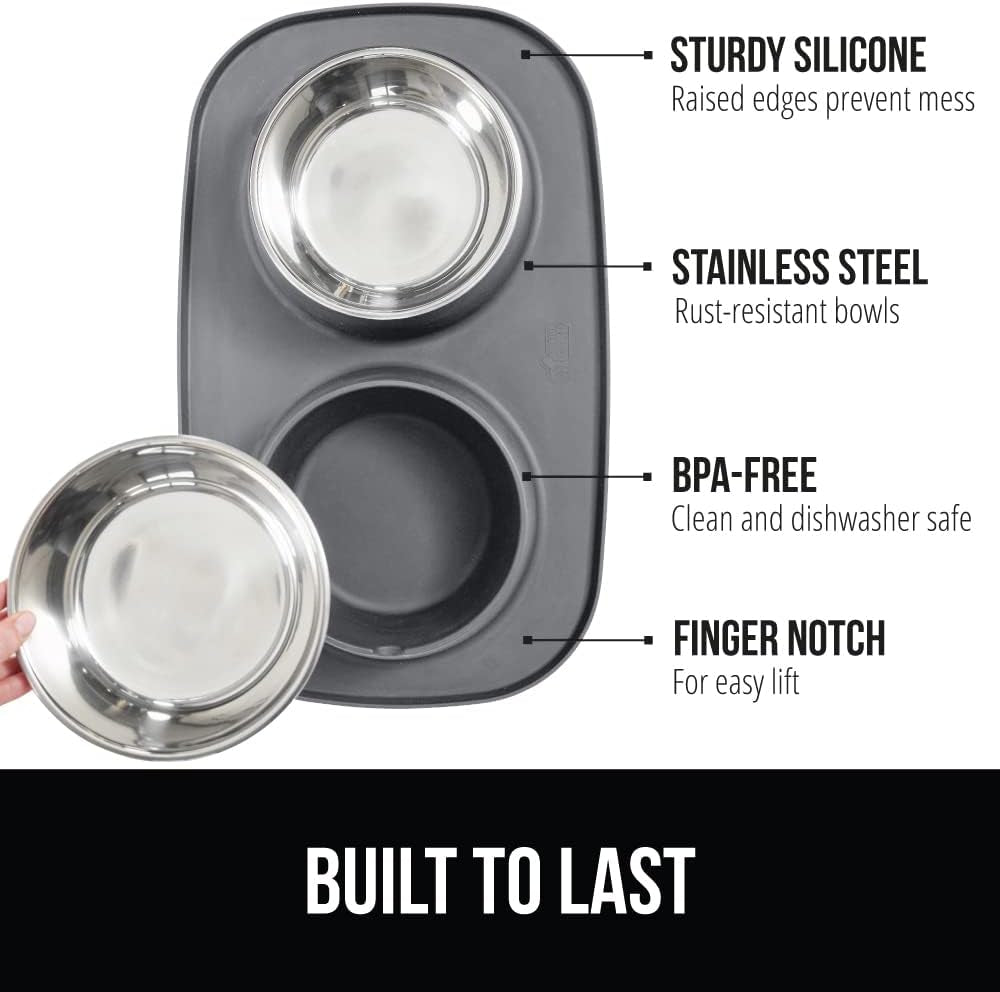 gorilla-grip-patented-dog-bowl-set-with-slip-resistant-silicone-feeding-mat-food-grade-304-stainless-steel-bowls-bpa-free-high-edge-spill-containment-dishwasher-safe-finger-notch-removal-2-cup-gray