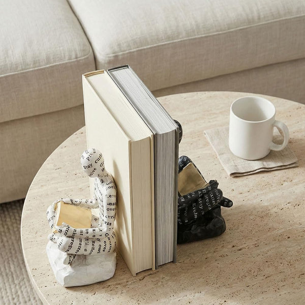 Book Ends for Heavy Books Set of 2, Modern Abstract Thinker Book Ends for Shelves and Desk - Resin with Non-Slip Pads, Bookends for Shelves, Modern Black White Office Decor Bookends5
