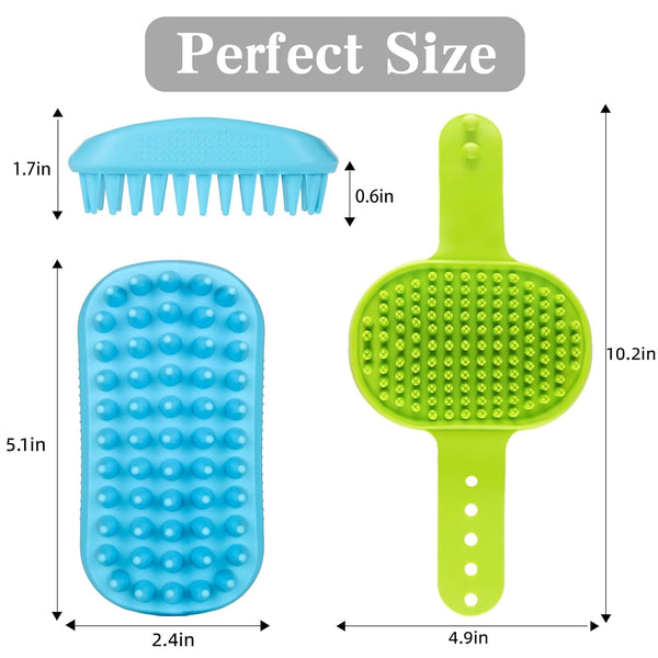 2PCS Dog Bath Brush Set | Adjustable Handle Dog Scrubber for Shampooing, Deshedding & Massaging, Suitable for Pets | Curry Comb & Shampo Brush for Dogs Cats and Horses (Green Blue)6