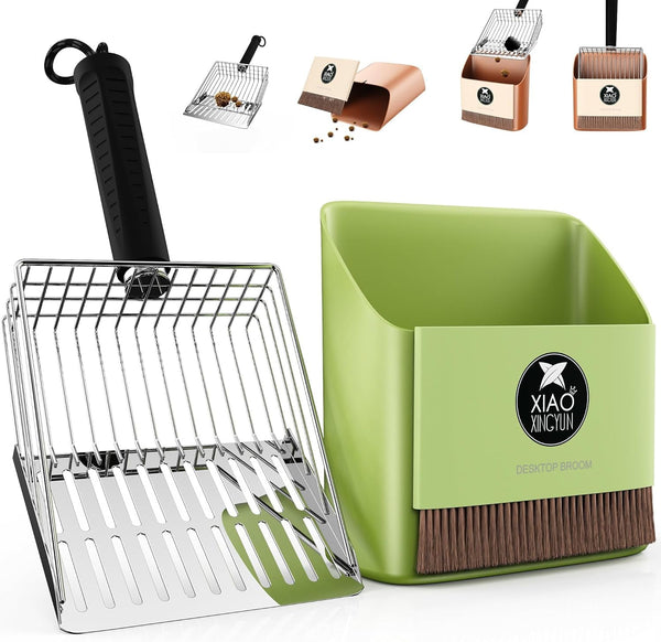 Cat Litter Scooper with Holder, Metal Litter Scoop Includes Portable Small Broom and Dustpan Set, Heavy Duty Stainless Steel Litter Scoop with Coarse and Fine Grid, Quick Sift and Easy Clean7