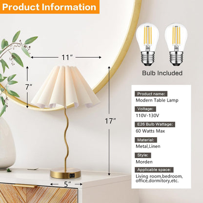 Pleated Table Lamp, Table Lamp for Bedroom, Bedside Lamps for Nightstand with Linen Lampshade, Modern Lamp for Bedroom Home Office Decor2