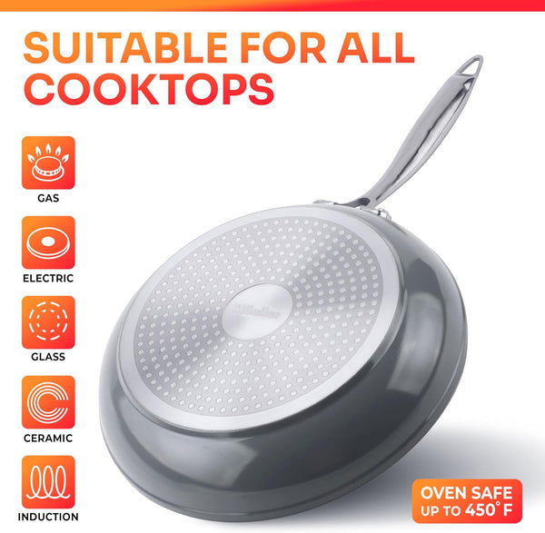 Frying Pan, Heavy Duty German Stone Coating Non-Stick Frying Pans | No PFOA or APEO, Paella Pan, Dishwasher and Oven Safe, Even Heat Distribution, Cool Stainless Steel Handle, Light Grey6