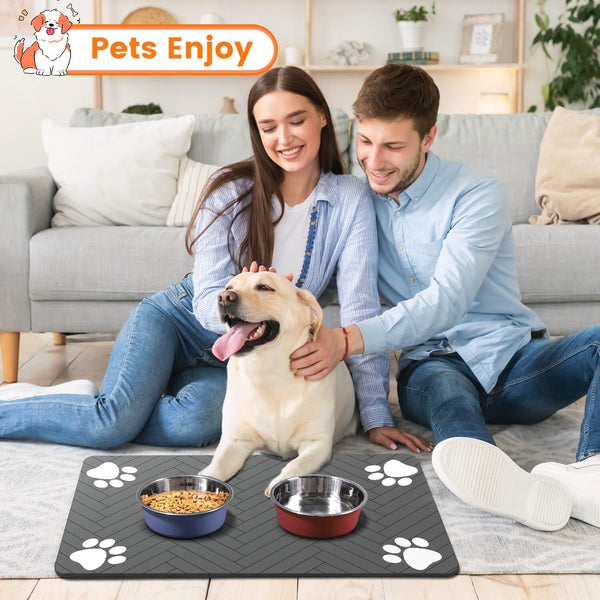 Pet Feeding Mat-Absorbent Pet Placemat for Food and Water Bowl, with Waterproof Rubber Backing, Quick Dry Water Dispenser Mat for Dog and Cat (20"X12", Striped Dark Gray)7