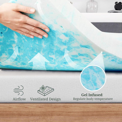 3 Inch Full Mattress Topper, Ventilated Gel Memory Foam Mattress Bed Pad | Pressure Relief | Body Support Mattress Bed Topper | Certipur-Us Certified | Blue5