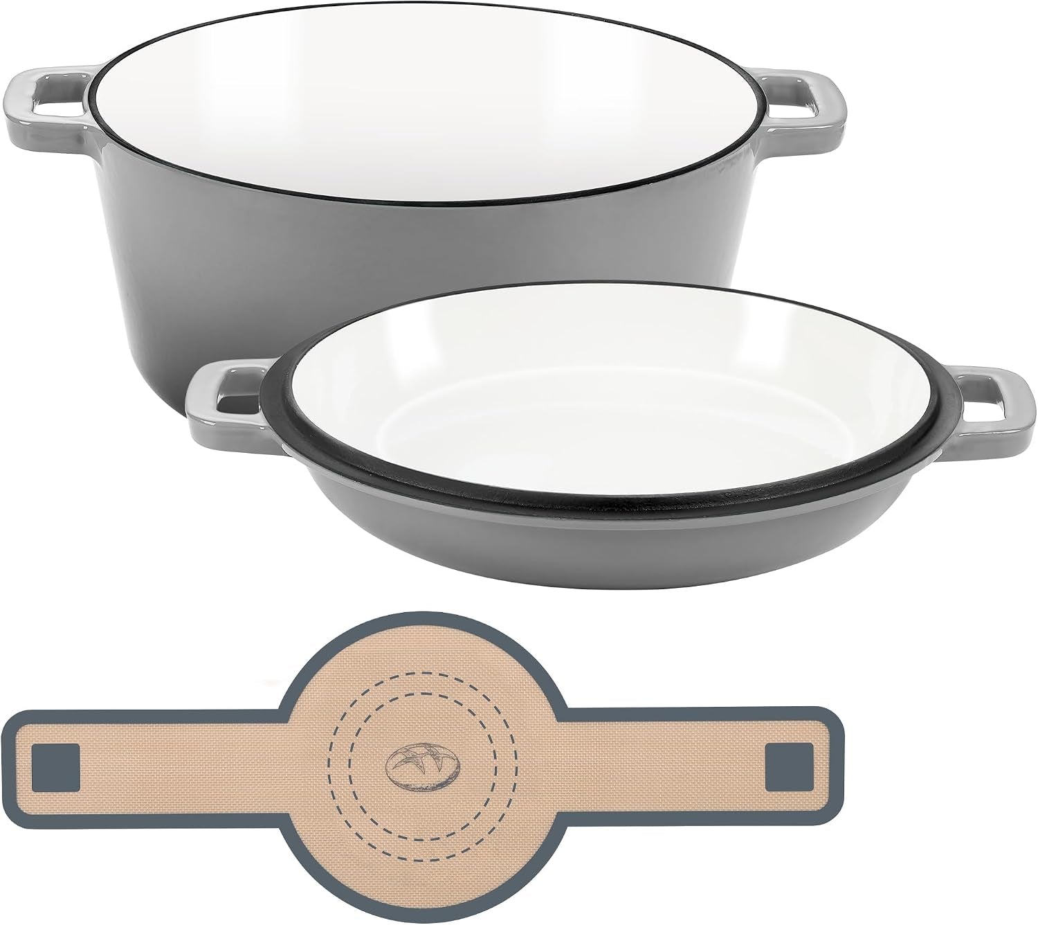 5-quart-enameled-cast-iron-dutch-oven-2-in-1-dutch-oven-pot-with-skillet-lid-and-silicone-bread-sling-ideal-for-bread-baking-cooking-stewing-frying-induction-oven-safe-grey