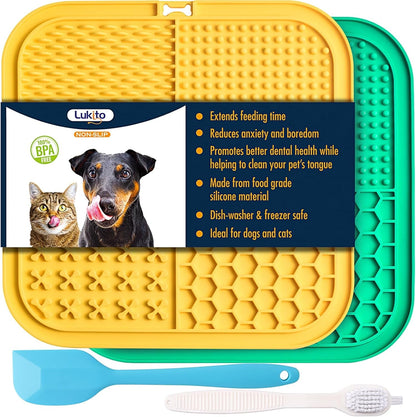 LUKITO Lick Mat for Dogs & Cats 2 Pack with Suction Cups, Dog Lick Mat for Anxiety Relief, Dog Toys to Keep Them Busy, Peanut Butter Licking Pad for Boredom Reducer, Perfect for Bathing Grooming10
