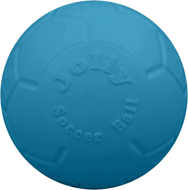 Jolly Pets Large Soccer Ball Floating-Bouncing Dog Toy, 8 Inch Diameter, Ocean Blue | Large 8 Inch Durable Dog Soccer Ball for Dogs 60 to 90 Lbs, Won'T Deflate When Punctured, Floats for Water Play, Made in USA1
