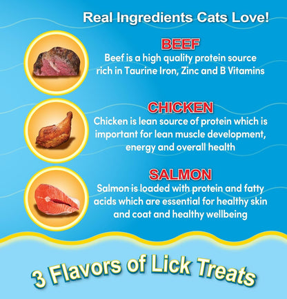 Scoochie Pet Cat Lick Treats, Chicken Salmon & Beef, 0.5Oz, 12 Pack | Variety Pack, Chicken, Salmon, Beef, Creamy Puree, No Chewing, Great for All Cats Especially Seniors4