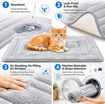 Cat Bed Mat, Memory Foam, Waterproof Non-Slip Base, 24 X 16 in | Soft Coral Fleece, Slow-Rebound Memory Foam and Full Rubber Backing; Machine Washable for Crates, Pet Beds and Floors.4