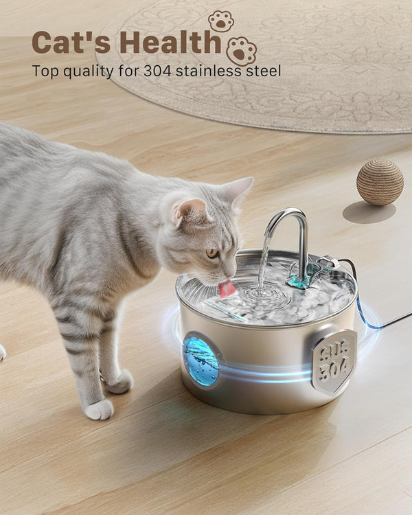 Cat Water Fountain Stainless Steel: 74Oz/2.2L Cat Fountain for Drinking - Pet Water Fountain for Cats inside - Quiet Cats Water Bowl Dispenser - Kitty Drinking Fountains - for Pets& Small Animals2