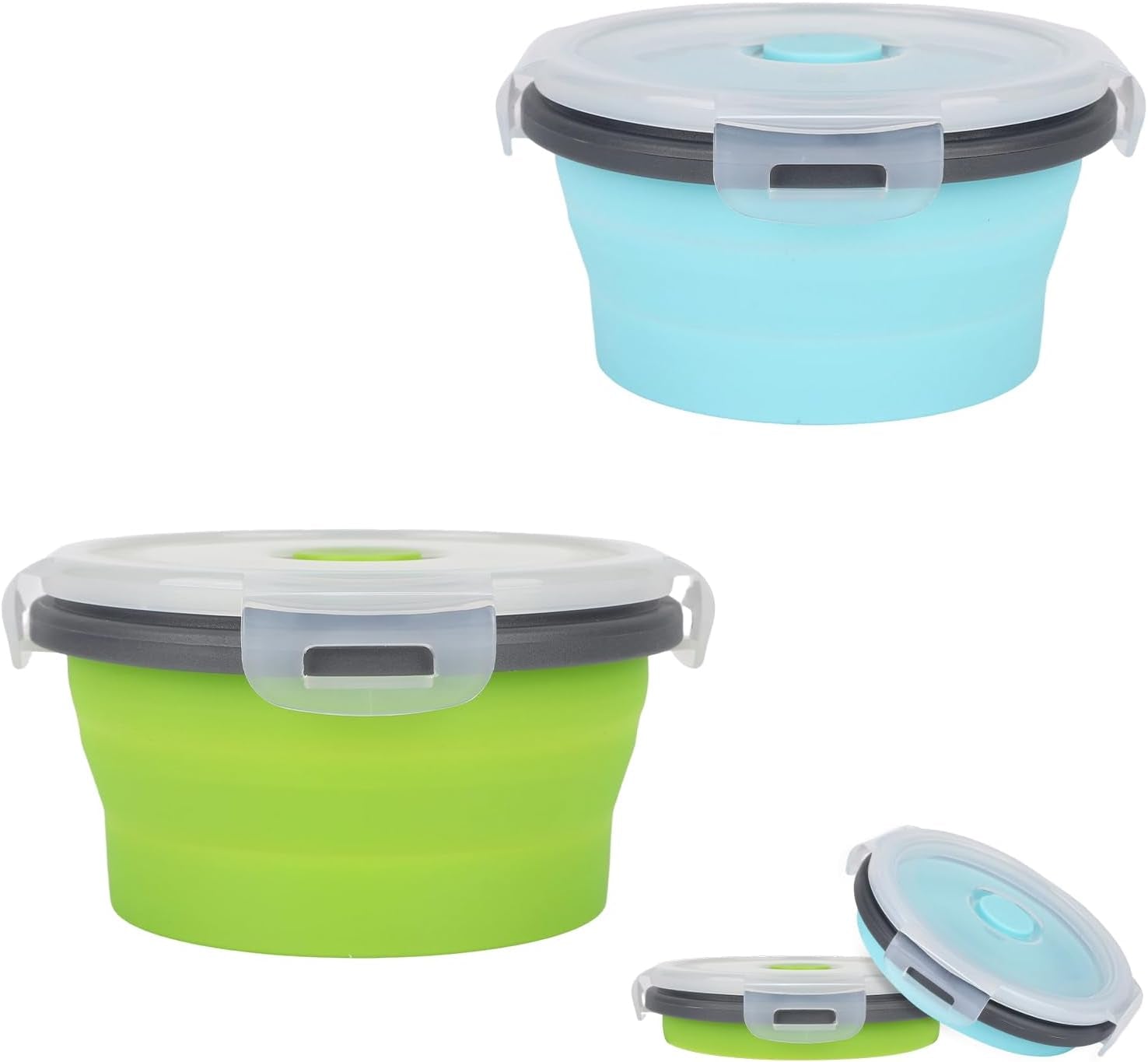 luter-2-pieces-collapsible-dog-bowls-silicone-food-water-travel-foldable-bowl-with-lids-portable-expandable-pet-feeding-watering-cup-dish-for-walking-kennels-camping-350ml-12x12x3cm-pink-blue