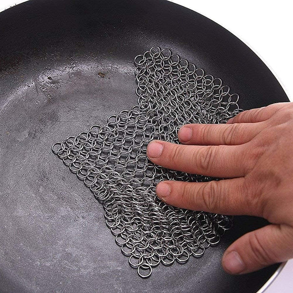 8"X6" Cast Iron Scrubber Stainless Steel Chainmail Cleaner for Pre-Seasoned Pans, Griddles, BBQ Grill and Pot Cookware Cleaning2