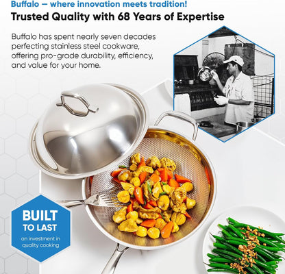 Honeycomb 3Ply Stainless Steel Wok Pan 11 Inch/28Cm with Lid Flat Bottom - Coating-Free Non-Stick Stir Fry Pan - Advanced, Scratch-Resistant Design with Stay-Cool Long Handle6