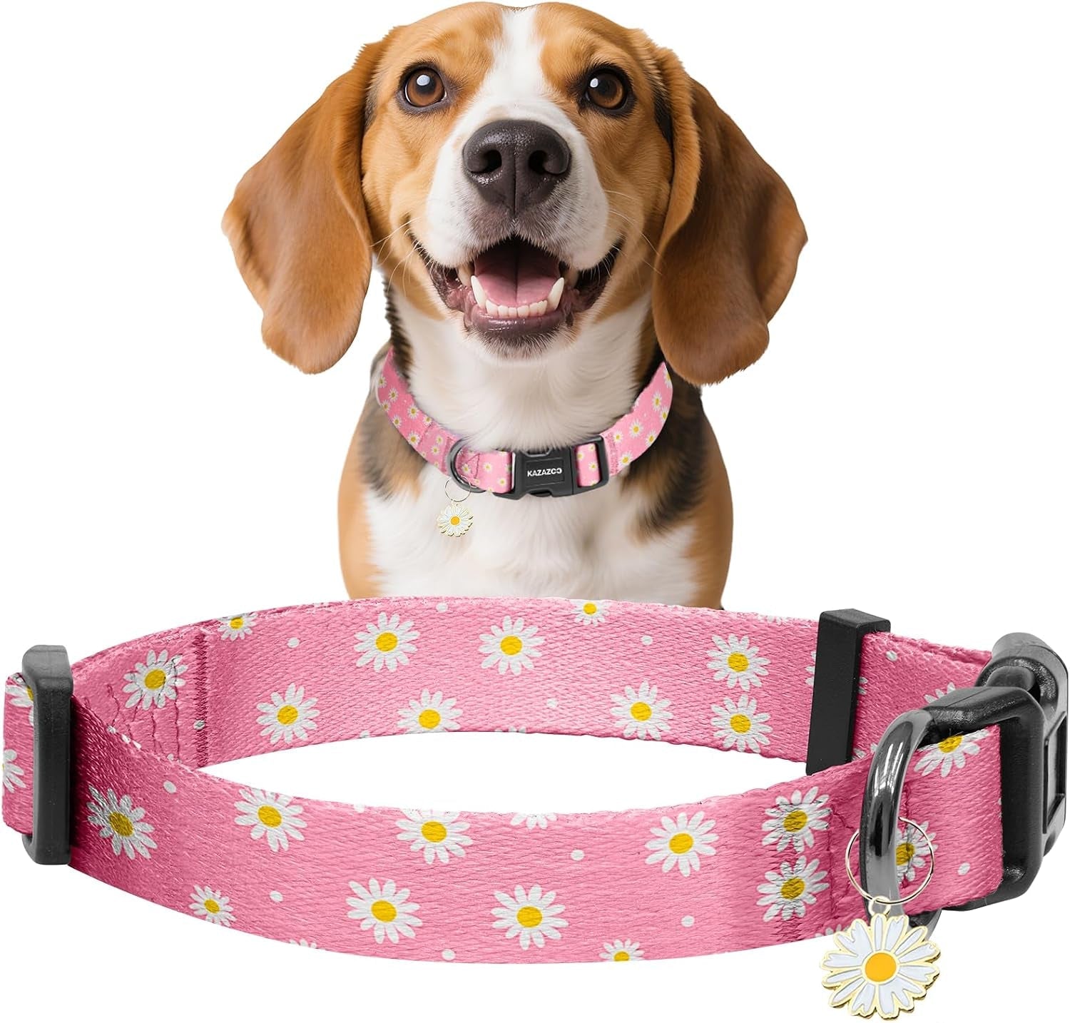 kazazoo-dog-collar-cute-and-soft-nylon-puppy-collar-girl-dogs-adjustable-purple-dog-collars-for-medium-dogs-purple-flowers-m