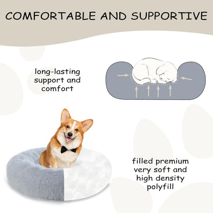 Bunlitent 39 Inch Calming Dog Bed, Donut Dog Bed for Large Sized Dog, Grey | Plush Anti-Anxiety, Donut Shape, Warming Cozy, round Cuddler Nest, Soft Cute,Marshmallow Cuddler Nest Pet Bed3