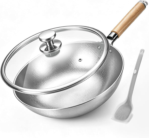 14'' Titanium Wok Pans for Cooking, Non-Stick Stir Fry Pan with Lid | Pure Titanium Cookware, 5 Quarts Capacity, Non Toxic Wok, PFAS, PFOA & PTFE Free, Gas & Open Fire Only, Dishwasher Safe1