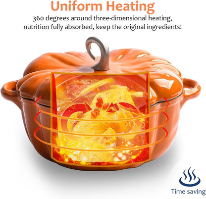 4Qt Pumpkin Cast Iron Dutch Oven,Pumpkin Cocotte with Lid, Punpkin Shaped Enamel Pot,Multi-Functional Cooking Pot,Soup Pot Stew Pot, Serves 3-5,Thanksgiving Decor (2Qt, Orange)4