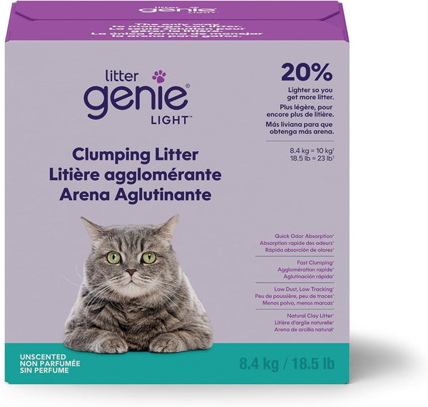 Litter Genie Light Unscented Clumping Cat Litter, 18.5 Lbs | Natural Clay Cat Litter | Fast-Clumping, Odor Control, Low Dust, Naturally Lighter1