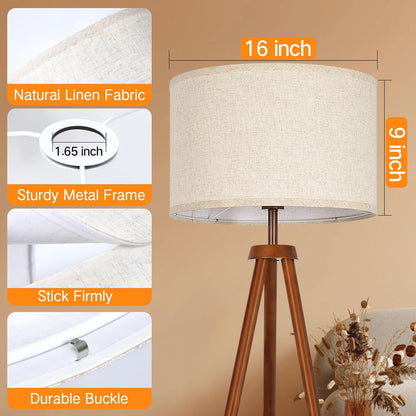 Beige Large Drum Lamp Shades for Floor Lamps, 16" Top X16" Bottom X 9" High, Easy to Assemble, Replacement Linen Lampshades for Table Lamps & Bedside Lamps (1.65" Spider)3