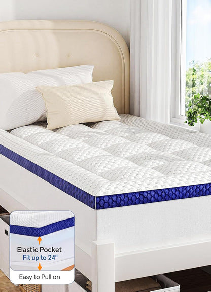 Dorm Room Essentials Twin XL Mattress Topper for Students Back to School | Viscose Derived from Bamboo, Soft Topper for Pressure Relief with Elastic Deep Pockets, Shredded Memory Foam Filling6