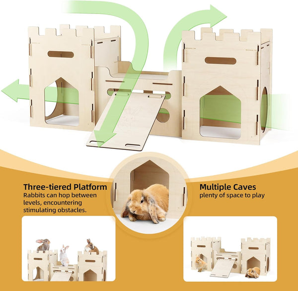 HIIMALEX Extra Large Wooden Bunny Castle House Multistory Climbing Tower Hideout Ventilated Sturdy Habitat for Rabbit Guinea Pig Chinchilla Ferret6