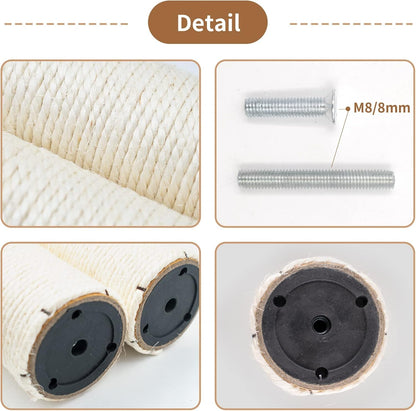 10" Cat Scratching Replacement Posts Sisal Spare Scratcher Refill Post for Cats Cube Tower Kittens Scratch Pole Perch Interactive Toys Furniture Accessories Tree 2 Pack Include M8 Screws White2