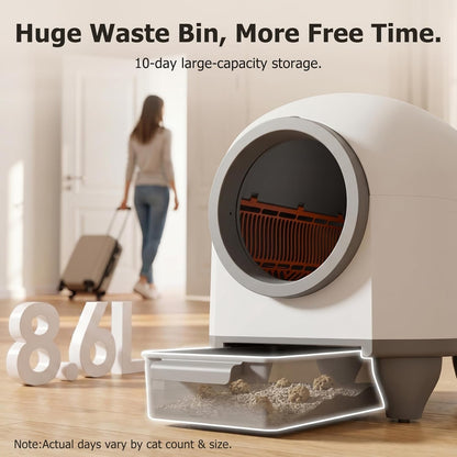 WARCAT Enclosed Self-Cleaning Litter Box – APP Control, 90L, Gray | 90L Large Capacity for Multi-Cat Homes. App-Controlled with Smart Sensors. Anti-Leakage & Safety Protection. Bags Included.3